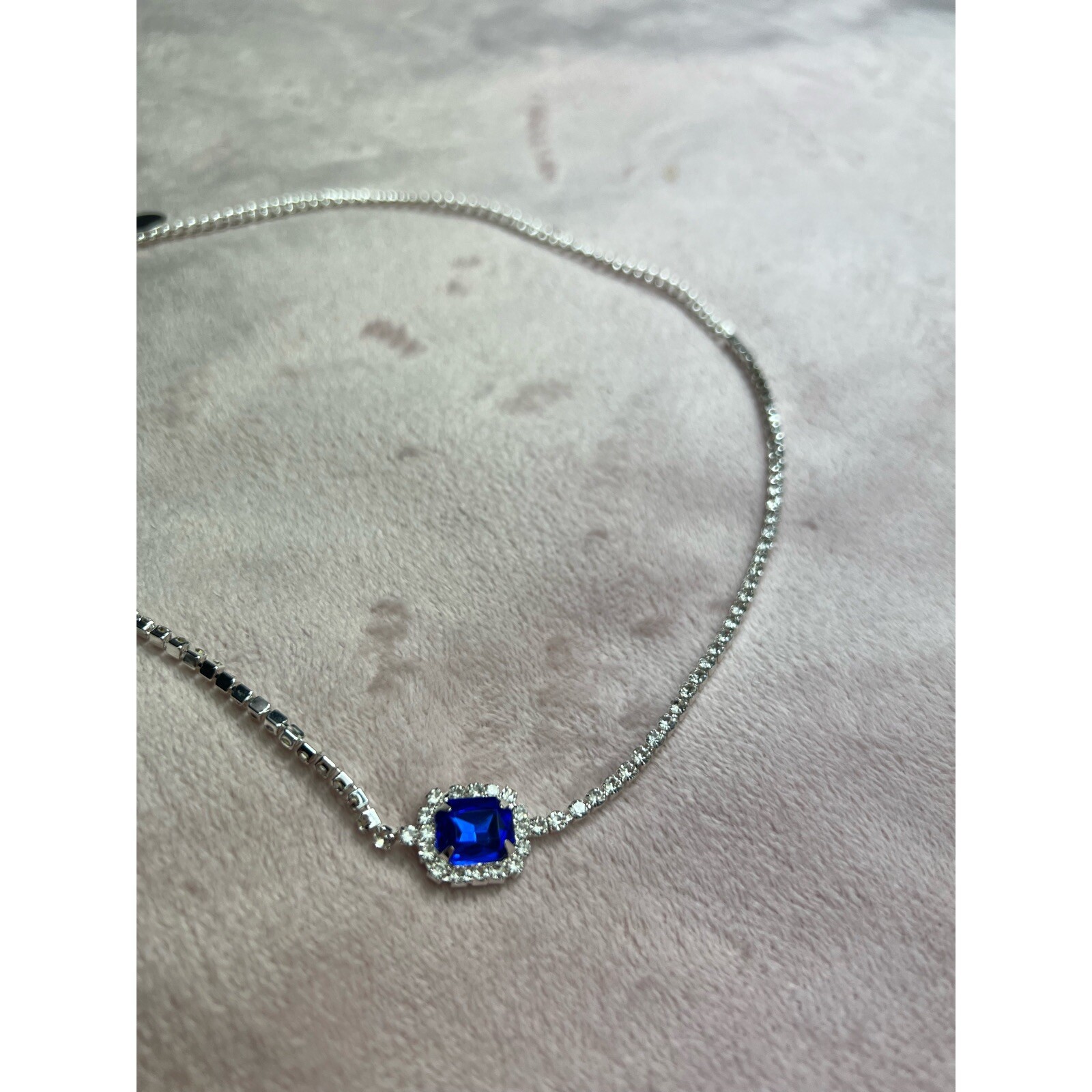 NEW 8 Other Reasons Silver Blue Rhinestone Gem Material Girl Necklace Chocker