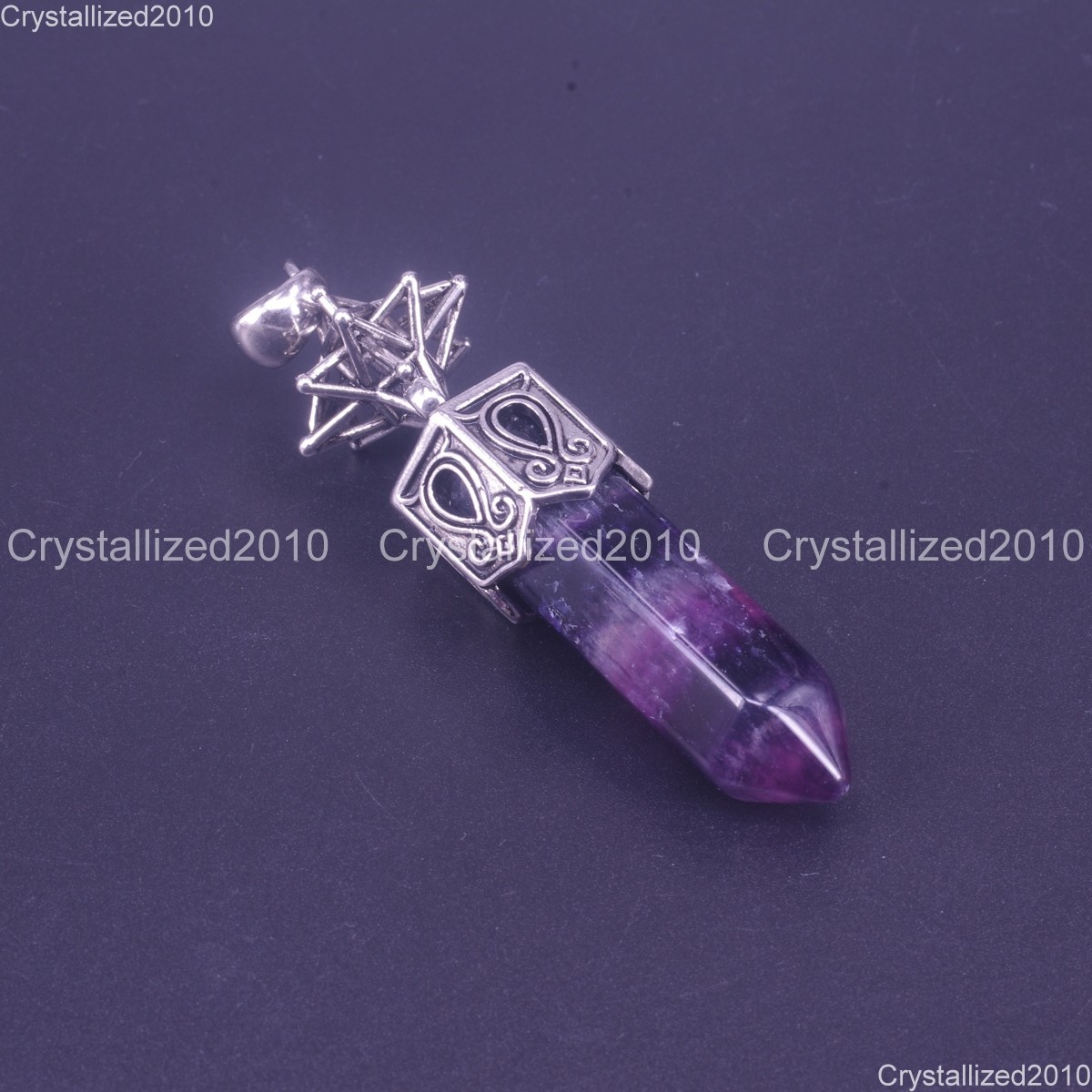 Natural Gemstone Hexagonal Chakra Healing Pendant Bead Tibetan Silver 16x68mm