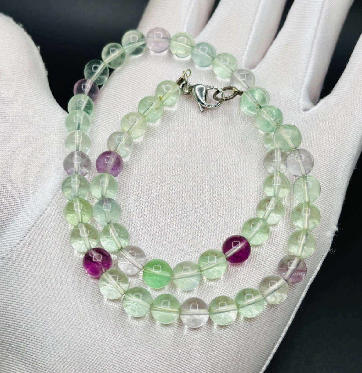 Multi-Color Fluorite Gemstone 8mm Round Bead Necklace 17.5″