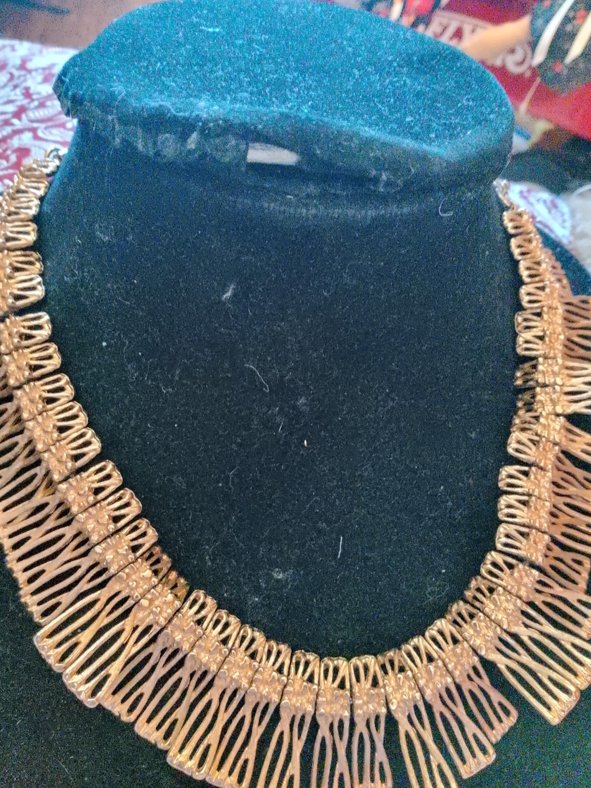 Gold Tone Metal Fringe Bib Statement Collar Necklace No Stone