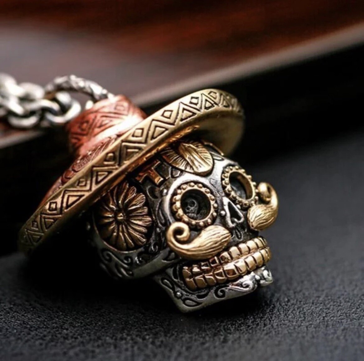 Men’s Fashion Jewelry Silver Skull Calavera Day Of The Dead Pendant Necklace 156