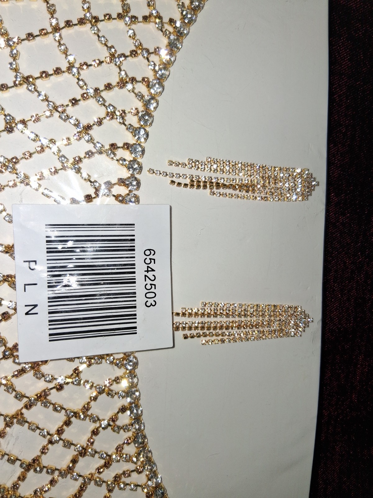 Gold Tone Clear Rhinestone Statement Bib Necklace Net Collar Fringe Drape