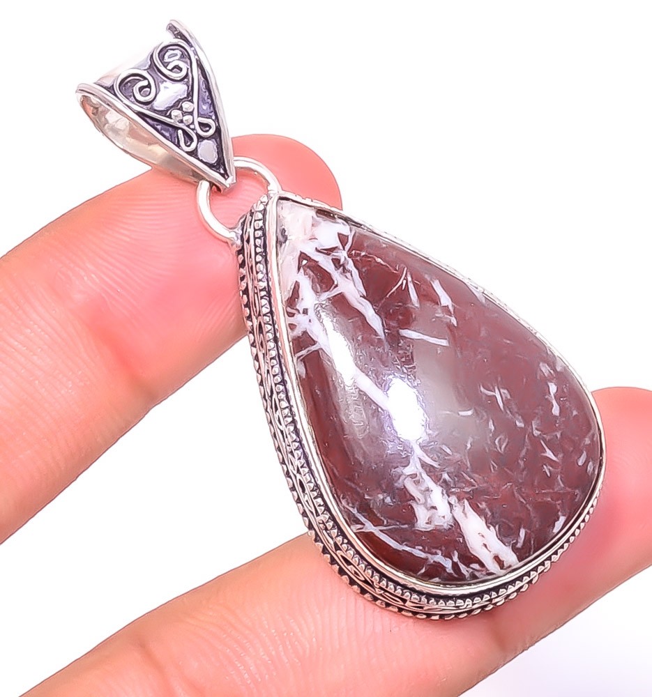 Natural Fine Art – Cappuccino Jasper 925 Silver Plated Bali Pendant 2.15″ P1