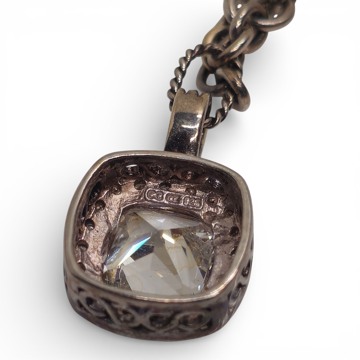 Sterling Silver 925 Square CCCZ Pendant Necklace 9-10in 19.5g Vintage
