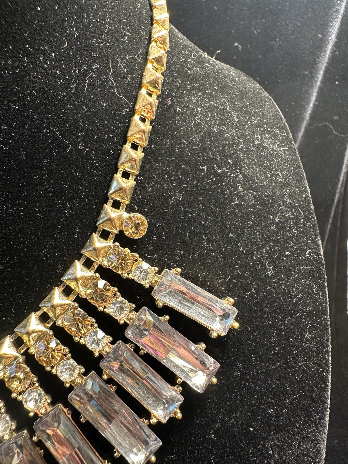 Cara New York Necklace Stunning Choker Goldtone W Mirrored Rhinestones Adjust.