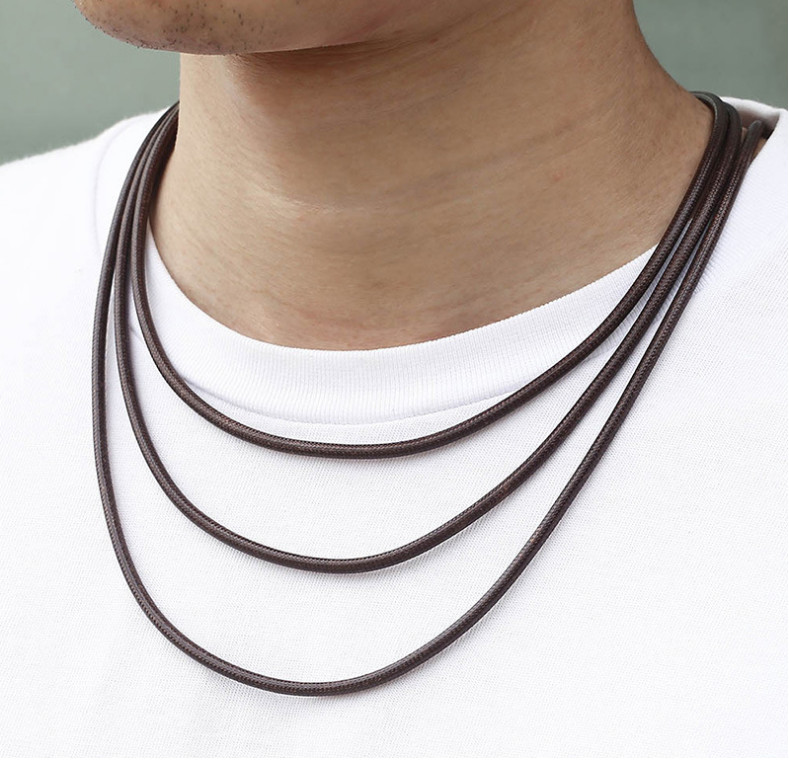 3mm Coffee Braided Leather Cord Stainless Steel Necklace Stain Chain 16-32″