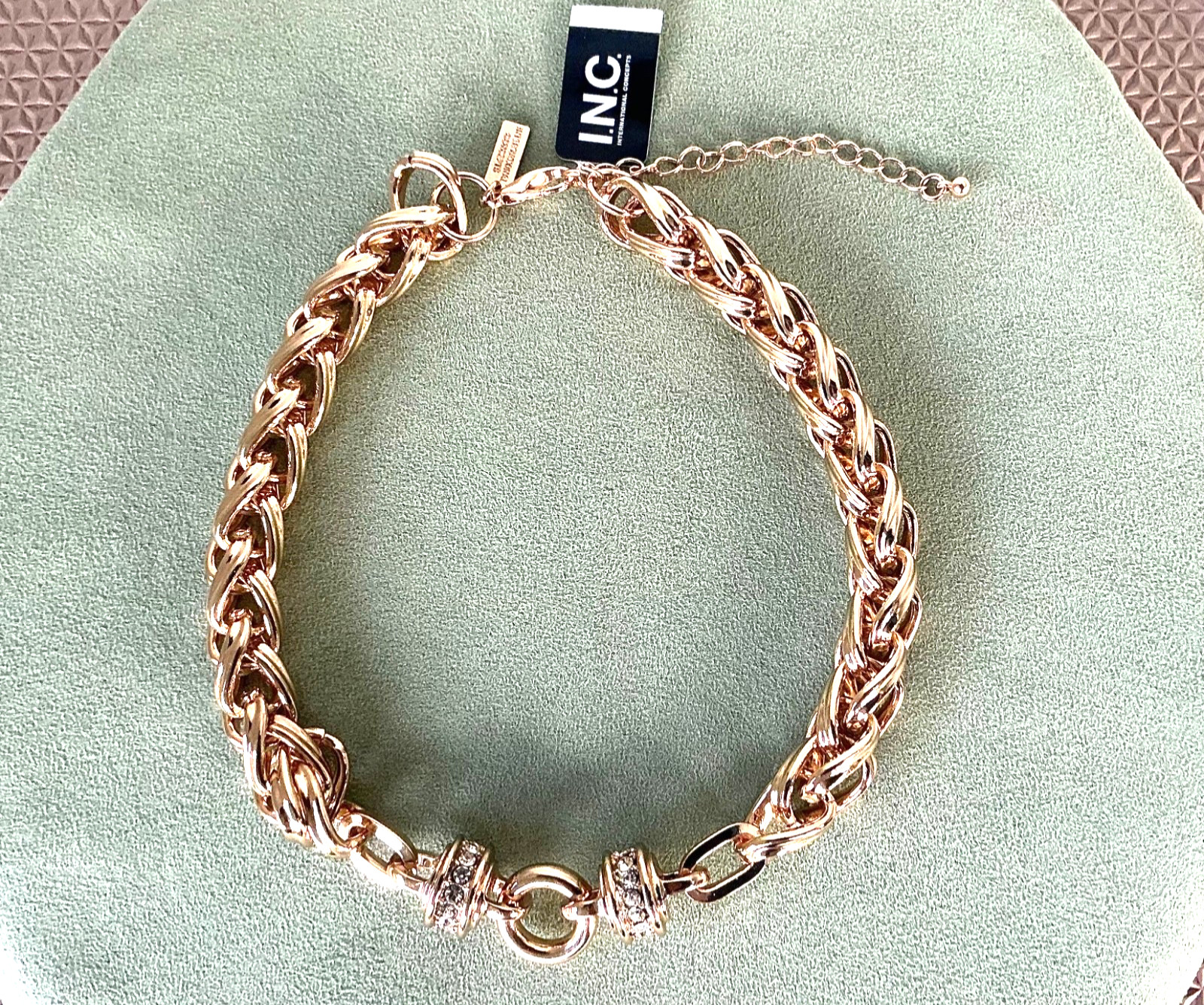 I.N.C Chunky Crystal Chain Link Collar Necklace 15.50” with. 3” Extender