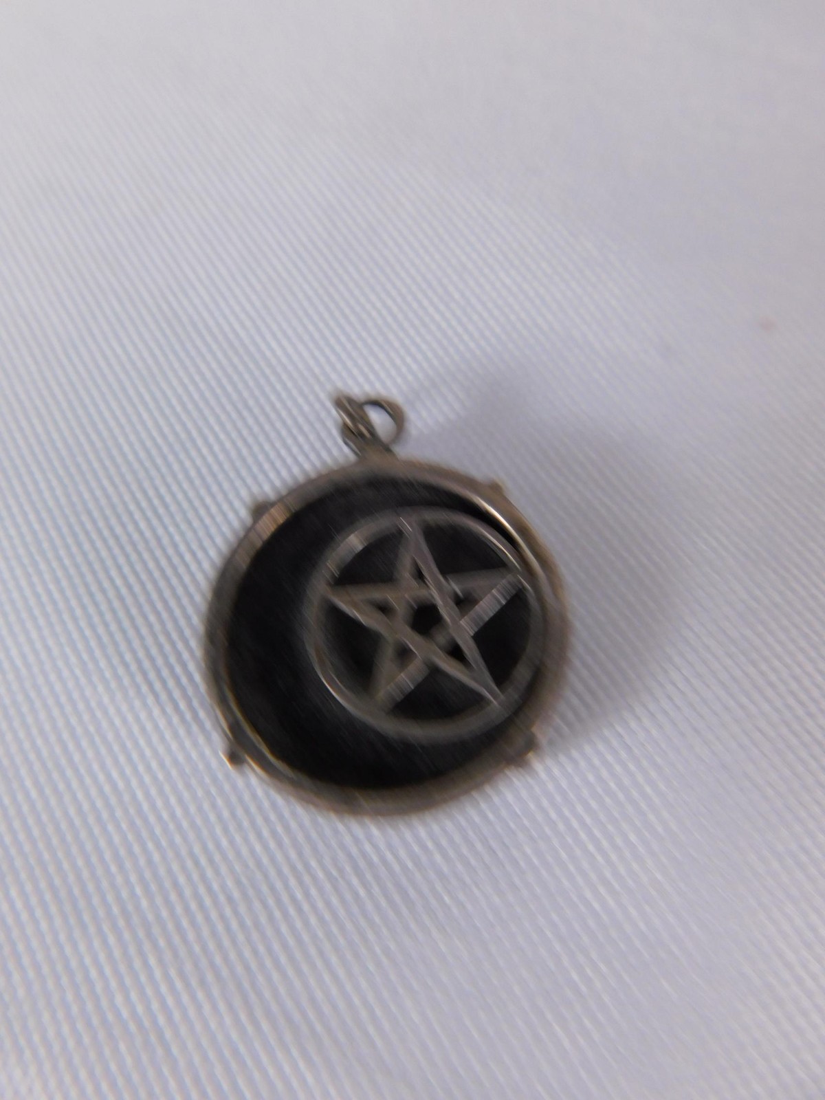 Round Pentagram Pendant Necklace Black Onyx Pagan Wiccan Statement Jewelry