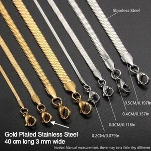 Yellow Gold Plated Stainless Steel 3mm Herringbone Snake Chain Necklace 40cm