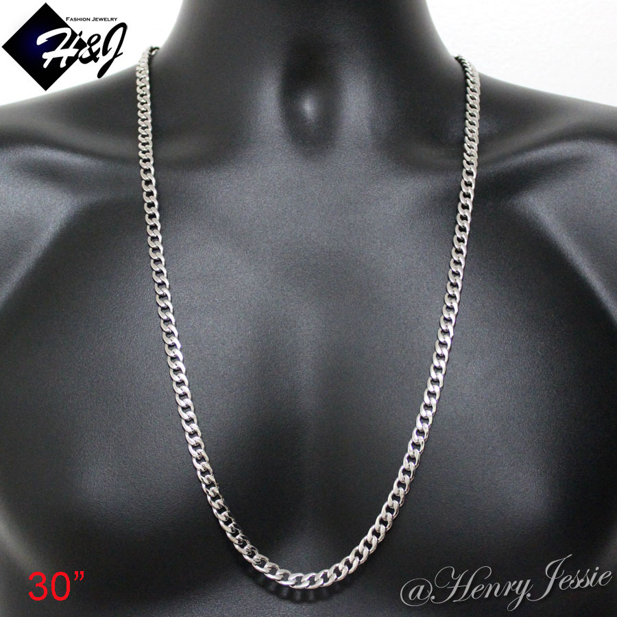 18″-40″MEN Stainless Steel 4/5/6/7/8.5/9.5/12mm Silver Cuban Curb Chain Necklace