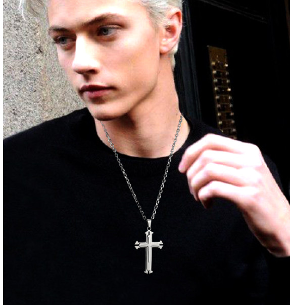 Boys Mens Fasion Stainless Steel Vintage Cross Pendant Necklace Pendant Chain