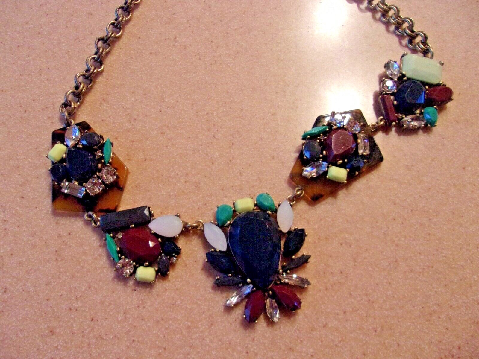 LOT 2 J Crew Statement necklaces blue & multicolor stones Plastic Metal GW1