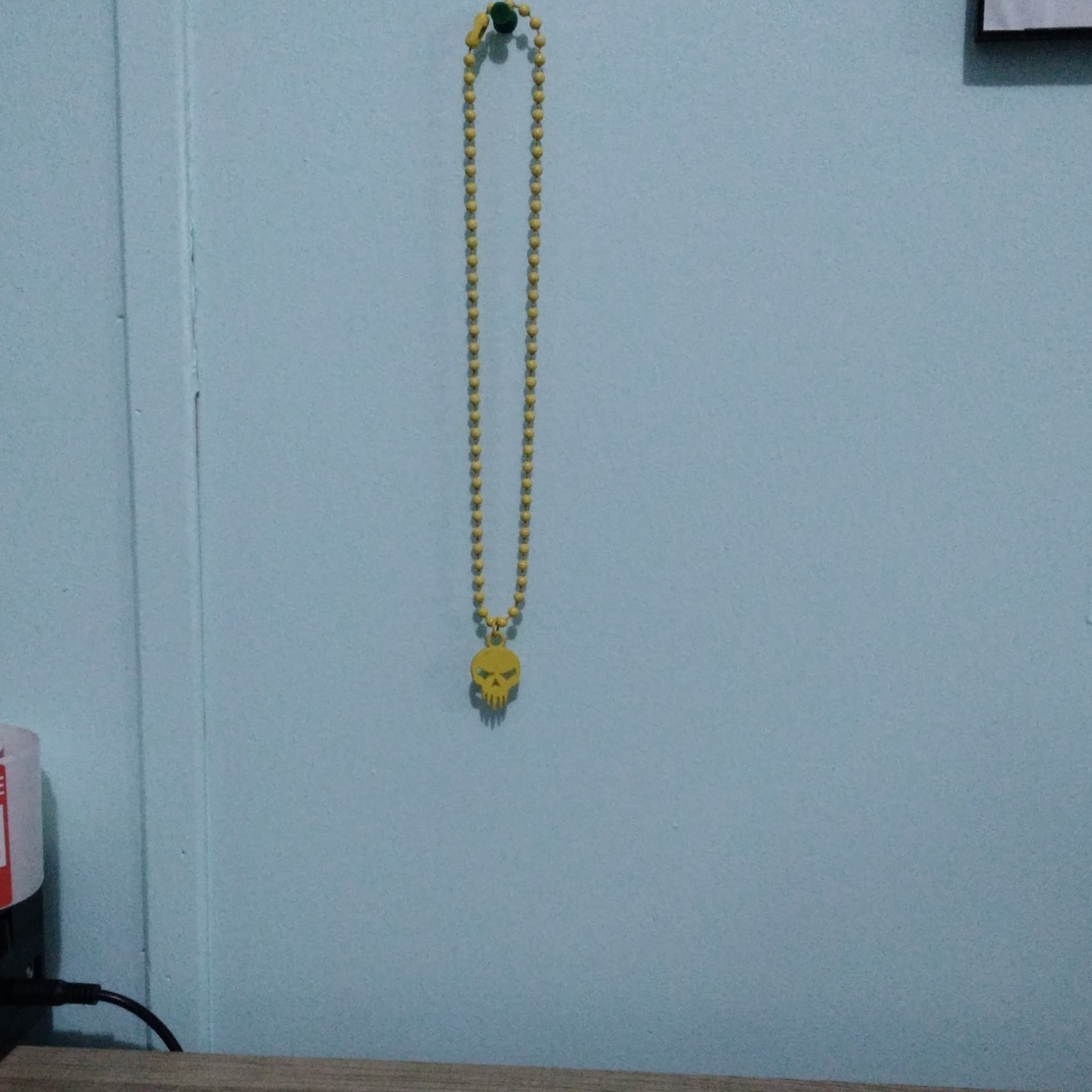Yellow Plastic Ball/Bead Beaded Pendant Necklace w/ Skull Charm Pendant