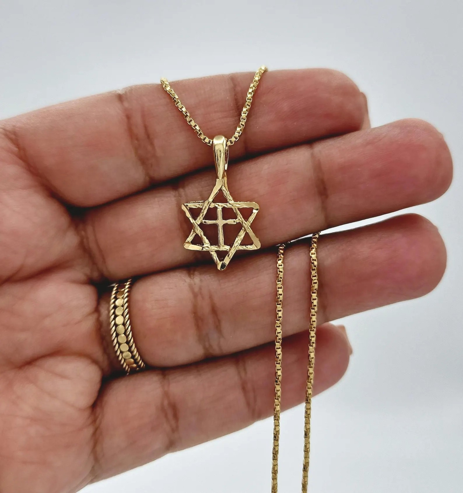 Gold Star of David Necklace, Small 14mm Star David Pendant, 14k Heavy Plated