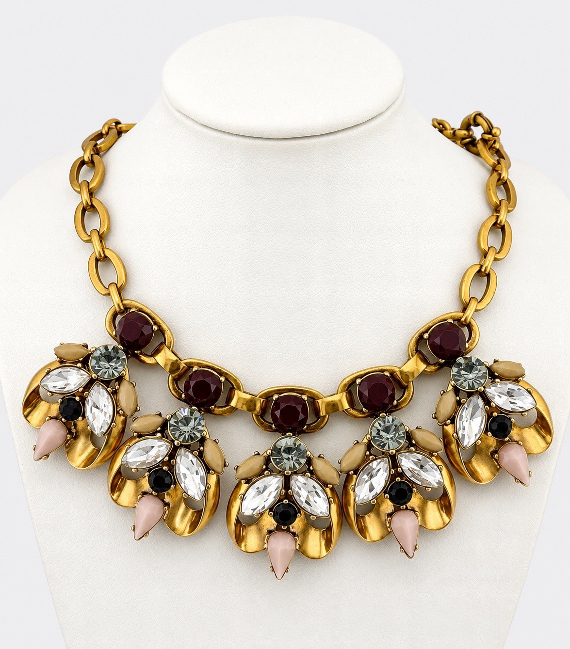 J.Crew Statement Necklace Gold Tone Crystal Cabochon Bib Necklace Adjustable