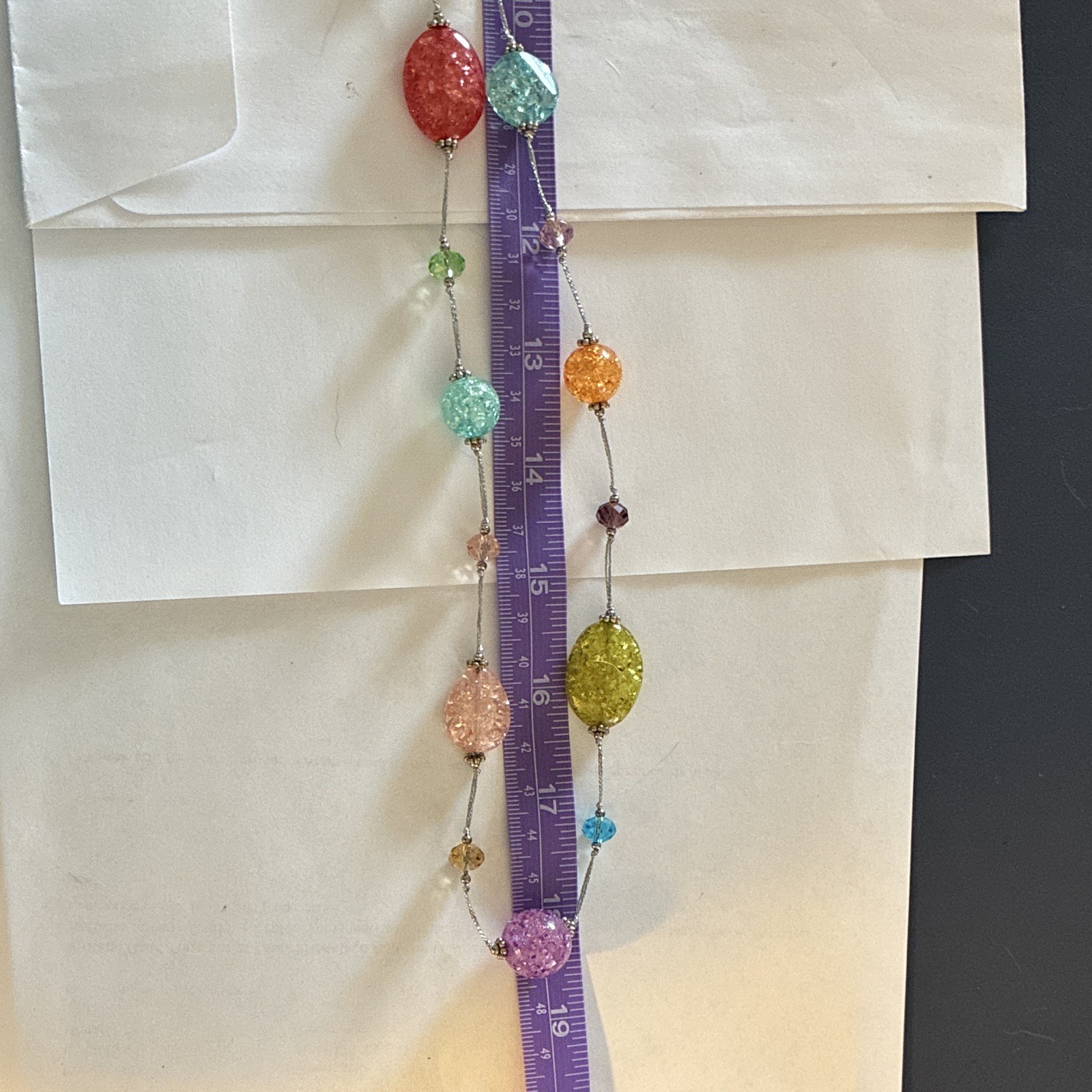 Premier Designs Multi Color Beaded Station Necklace Retired Rainbow Confetti PD