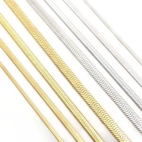 Yellow Gold Plated Stainless Steel 3mm Herringbone Snake Chain Necklace 40cm