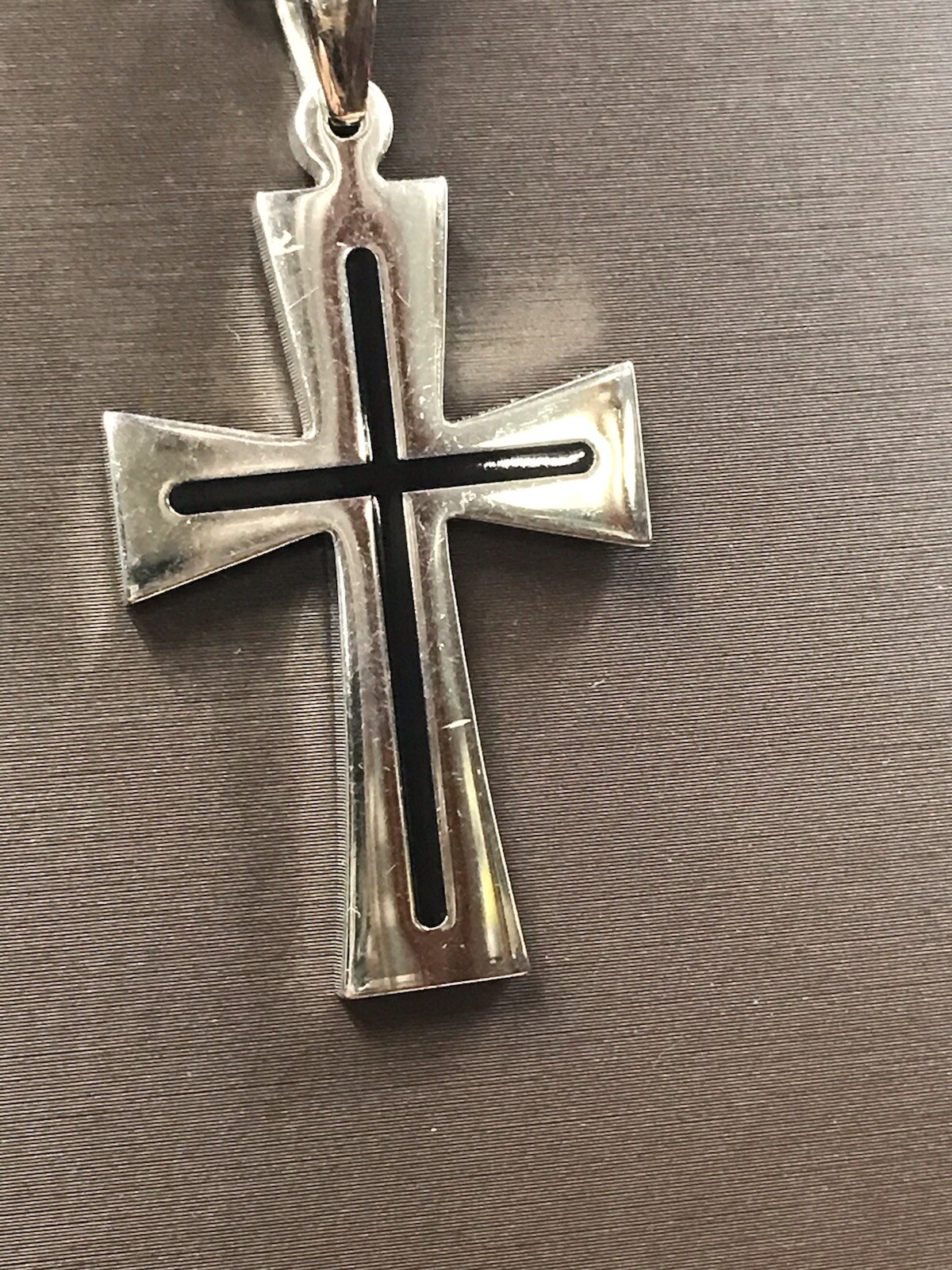 2” Black Enamel Cross With 3.75mm Wide 24” Necklace All Stainless Steel