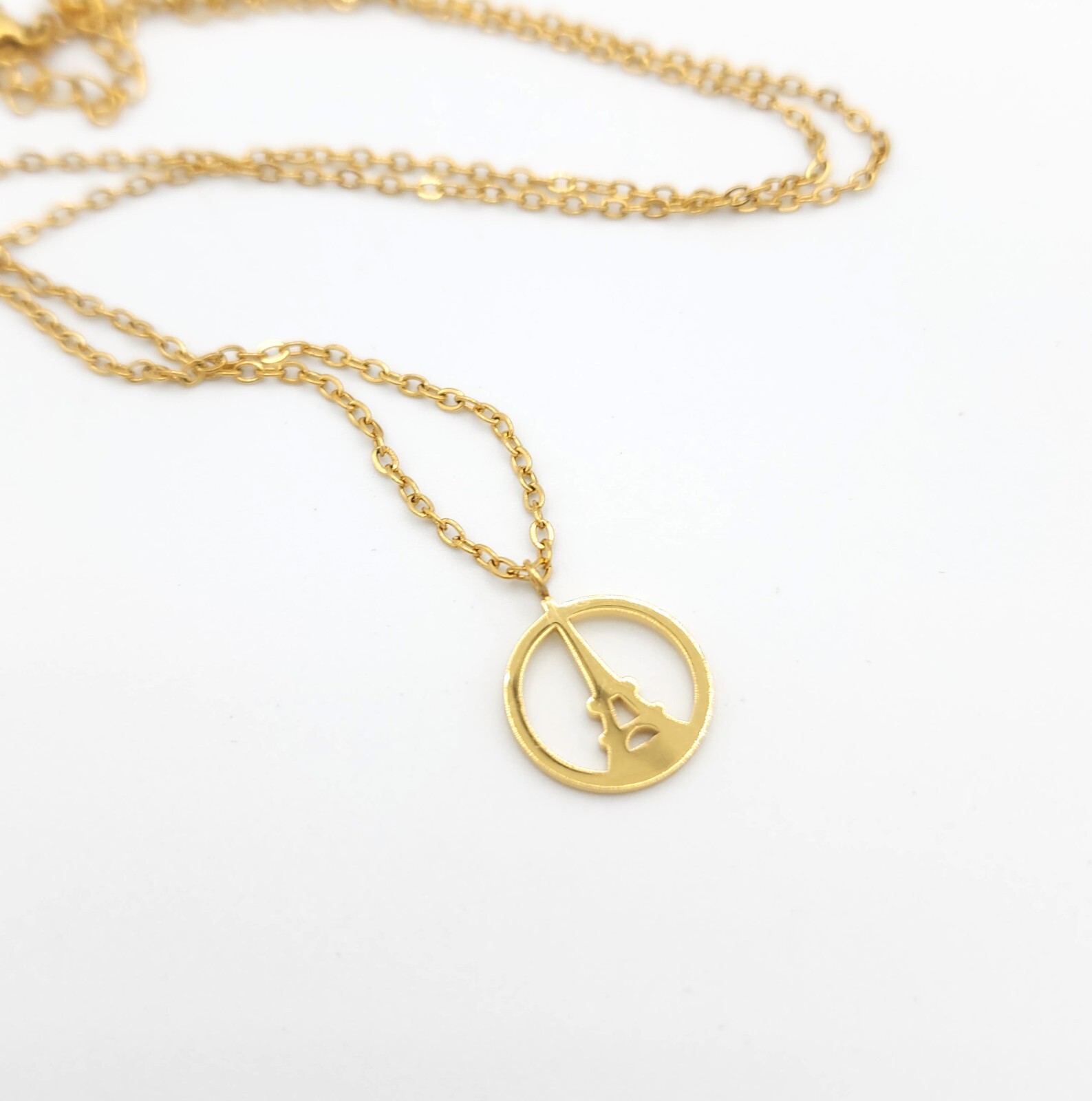 Circle Eiffel Tower GOLD Plated Necklace Paris France Peace Gift Champ de Mars