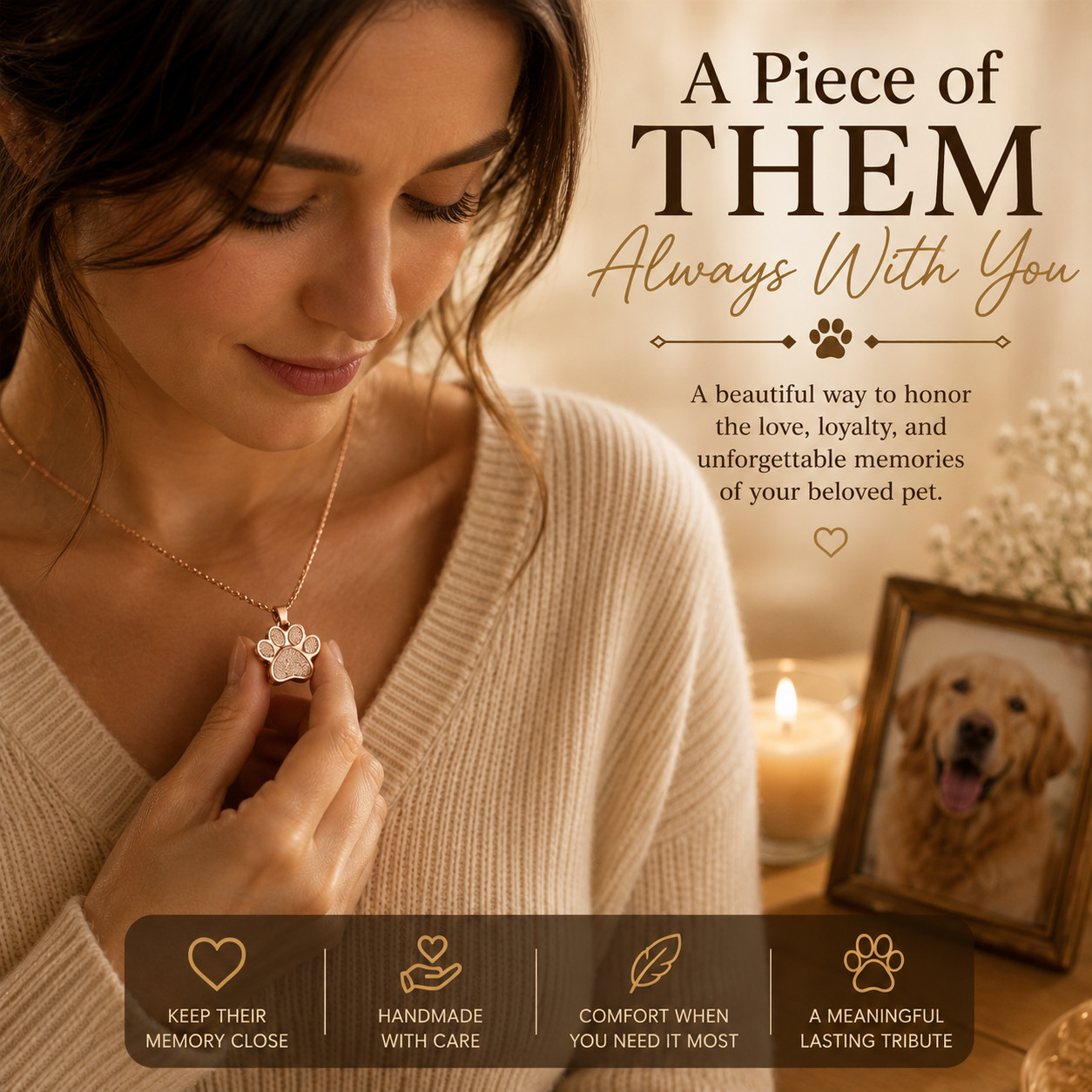 Personalized Pet Memorial Necklace for Ashes – Paw Print Urn Necklace