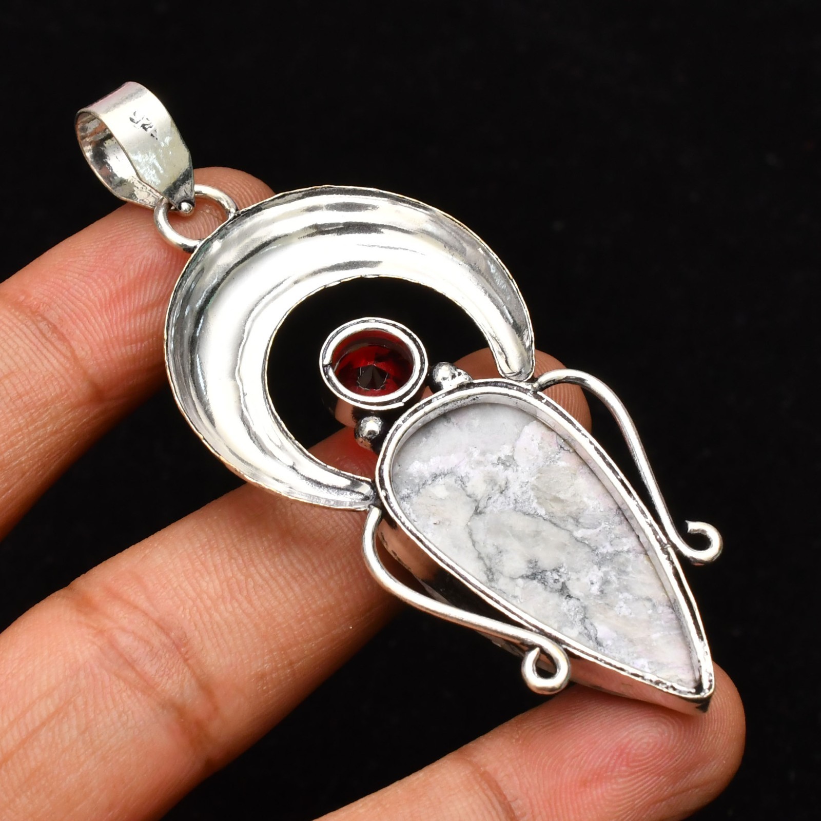 Howlite Gemstone Handmade 925 Sterling Silver Jewelry Pendant 1.81″