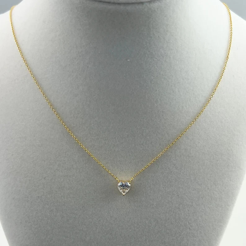 1Ct Heart Simulated Diamond Solitaire Pendant Necklace 14K Yellow Gold Plated