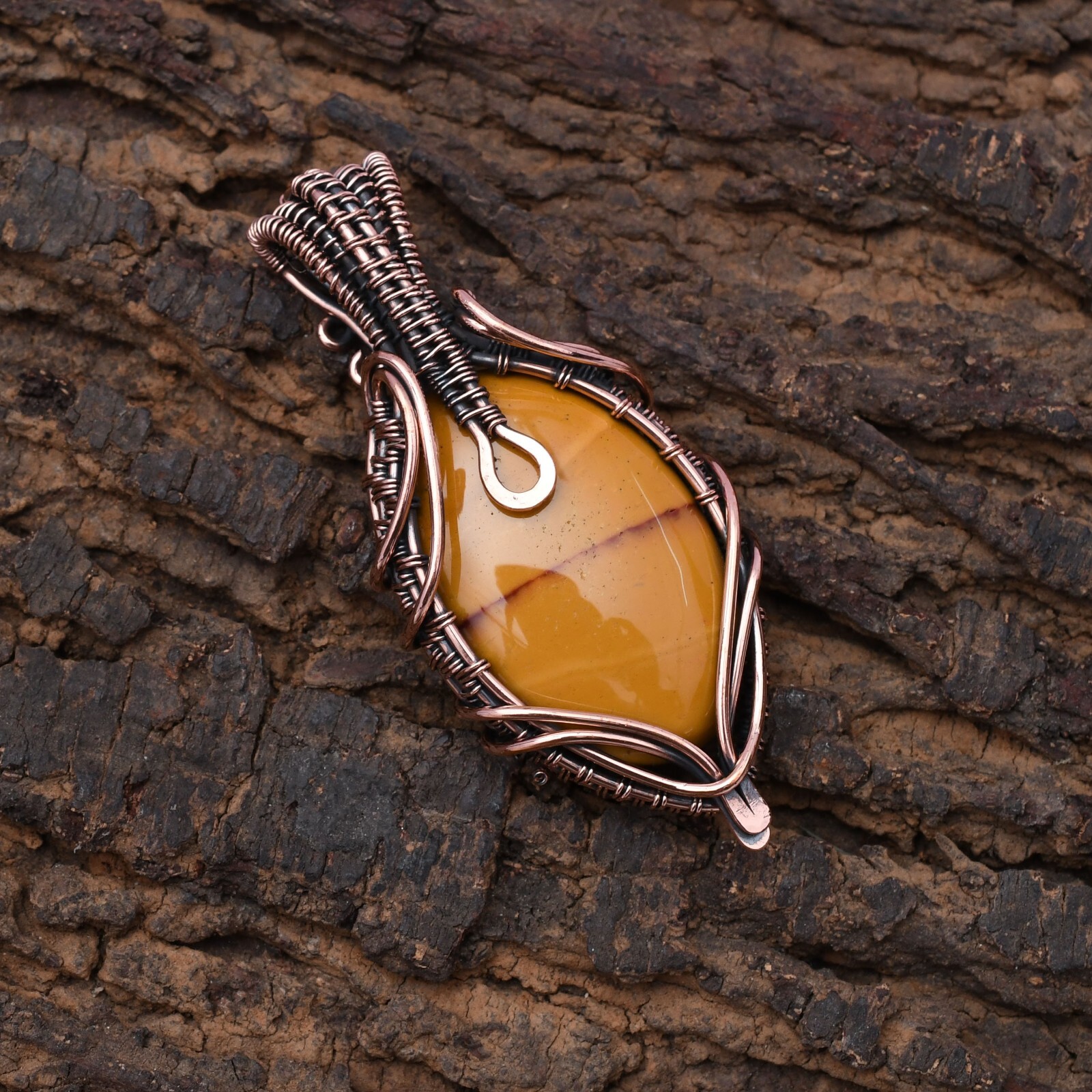 Mookaite Jasper Pendant Copper Wire Wrapped Handmade Jewelry Pendant 2.15″