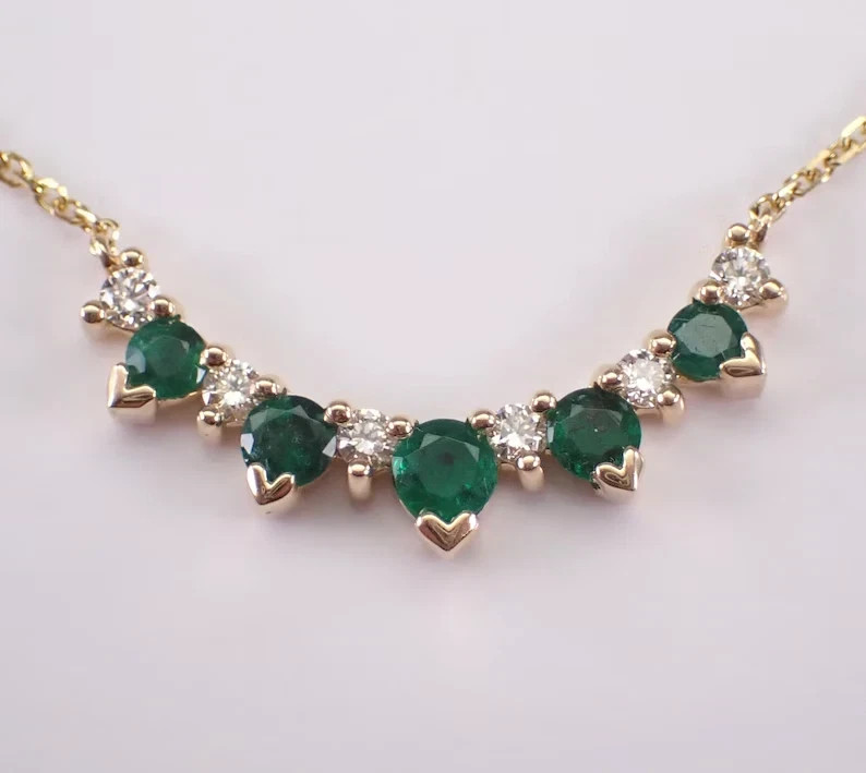 1.75Ct Simulated Emerald & Diamond Curved Bar Pendant Necklace 14k Gold Plated