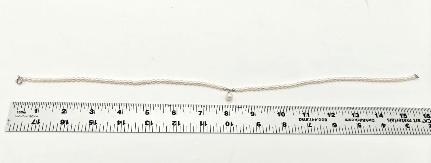 Natural Freshwater Pearl Necklace 16″ 4-5mm Oval White Pearls 7.5mm Drop Pendant