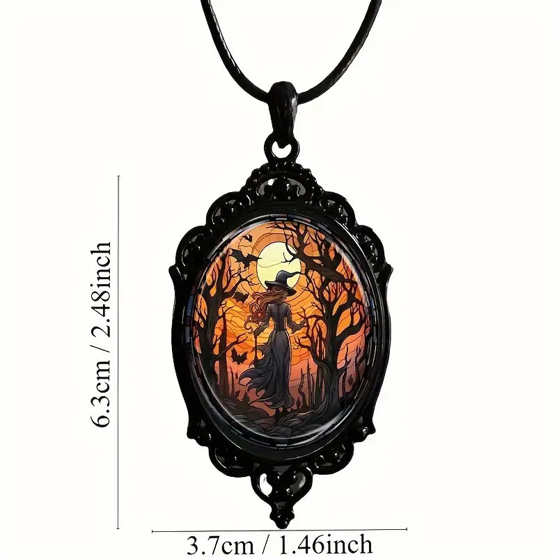 Witch Gothic Pendant Jewelry Vintage Black Magical Magician Necklace A