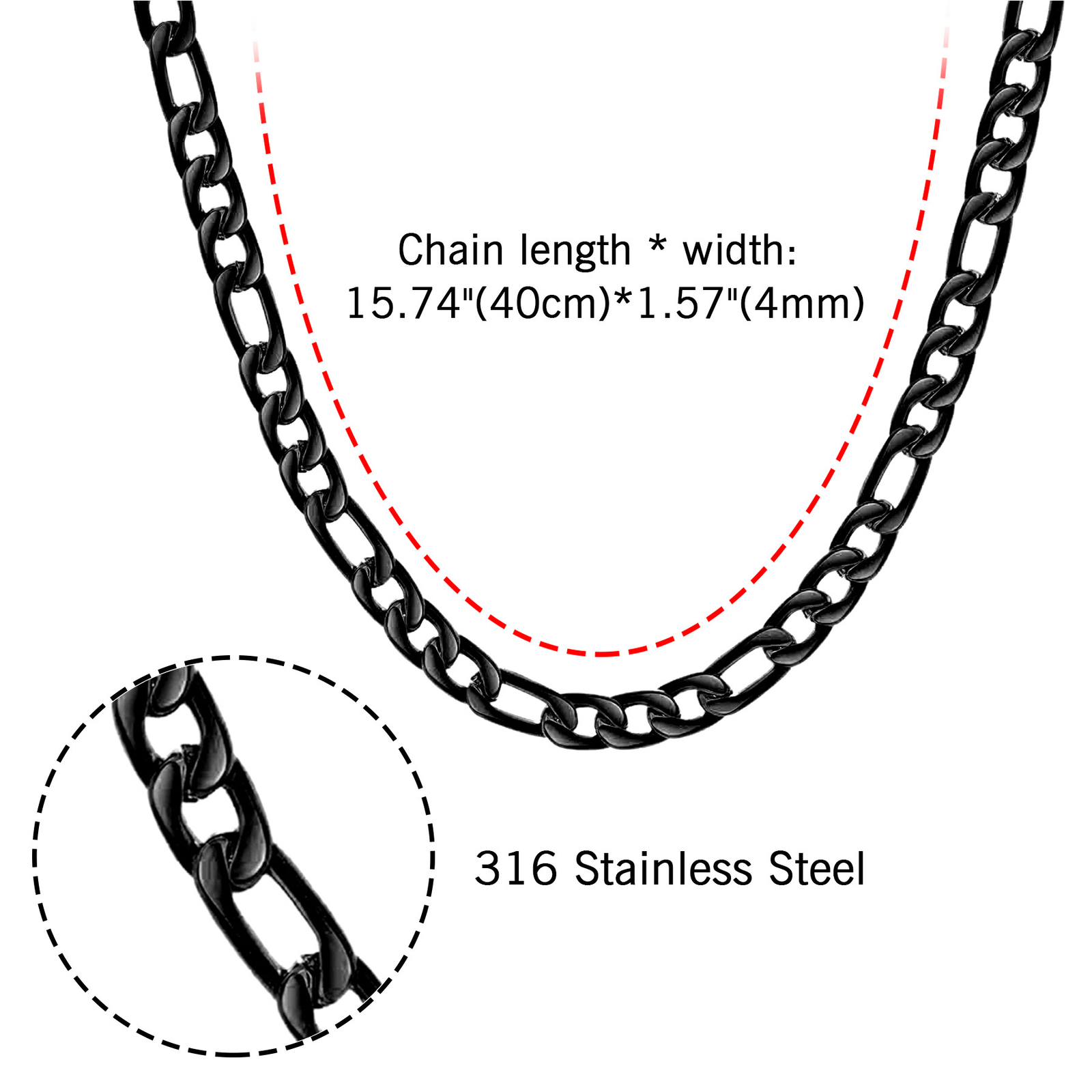 Stainless Steel Black Cuban Curb Chain 16″-24″ Men Choker Necklace 4/5/6.5/7.5mm