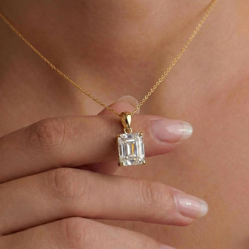 4Ct Radiant Cut Simulated Diamond Pendant 925 Sterling Silver White Gold Plated