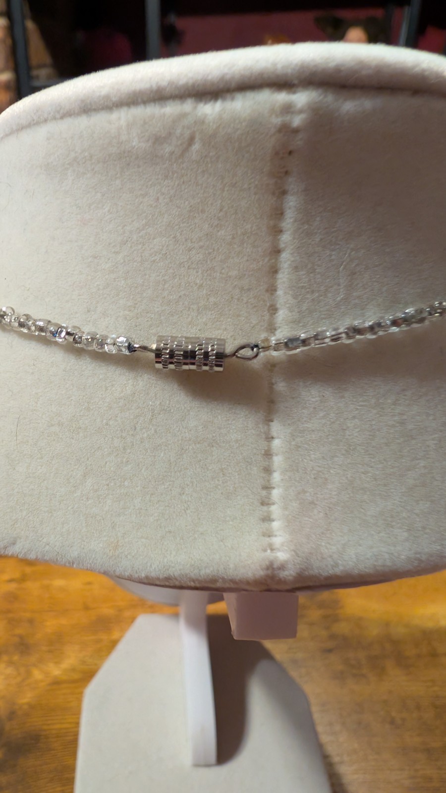 Beaded Bib Style Choker 14″ Gray Clear Iridescent Beads Blue Bead Charm Y2K