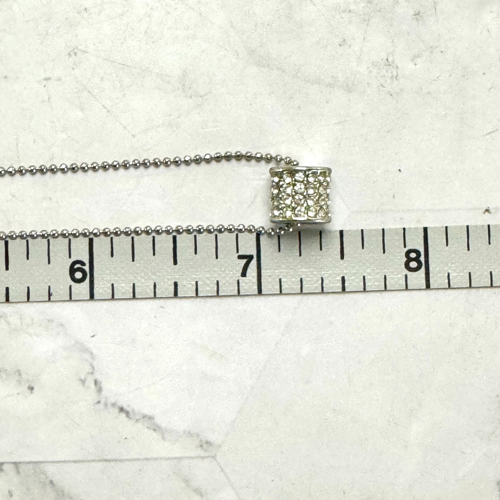 NWT Park Lane Craze Necklace Silver Tone CZ Pave Barrel Pendant Ball Chain 15″