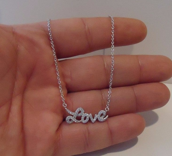 WORD LOVE NECKLACE PENDANT 1 CT LAB CREATED DIAMONDS 925 STERLING SILVER