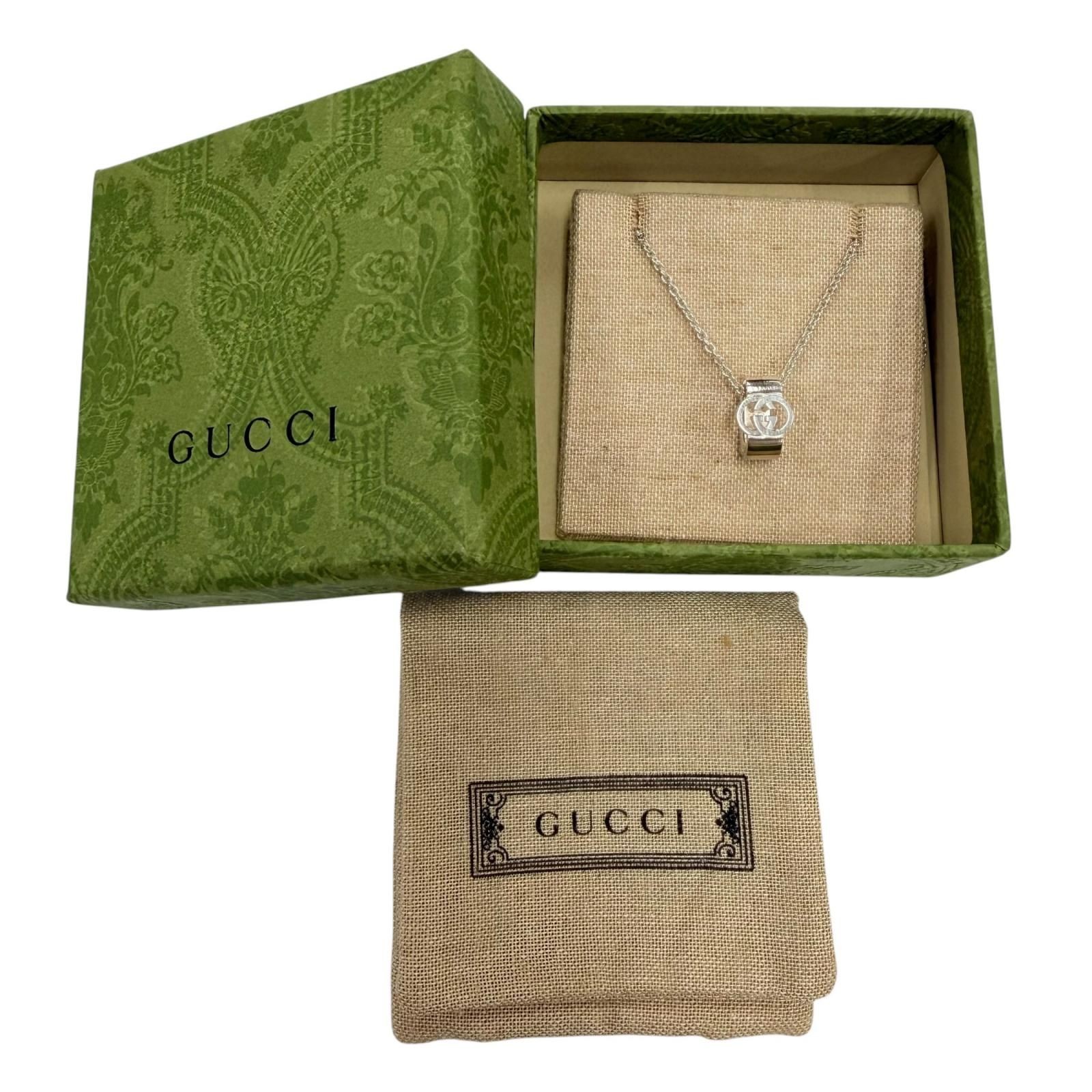 GUCCI Interlocking G Pendant Necklace AG925 Silver 11.0g with Box and Pouch