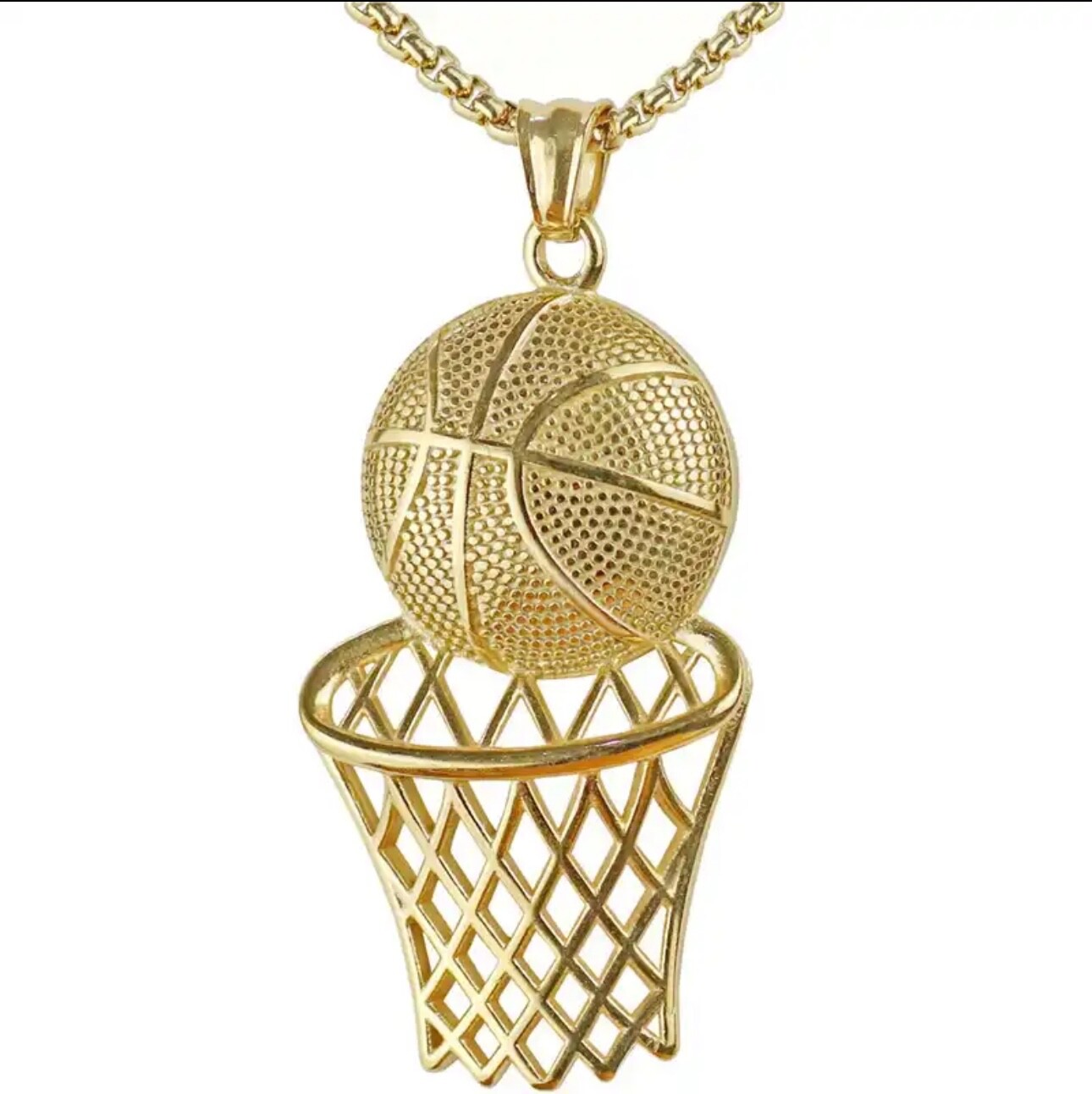 14K Yellow Gold Plated 24” Basketball Hoop Box Link Necklace