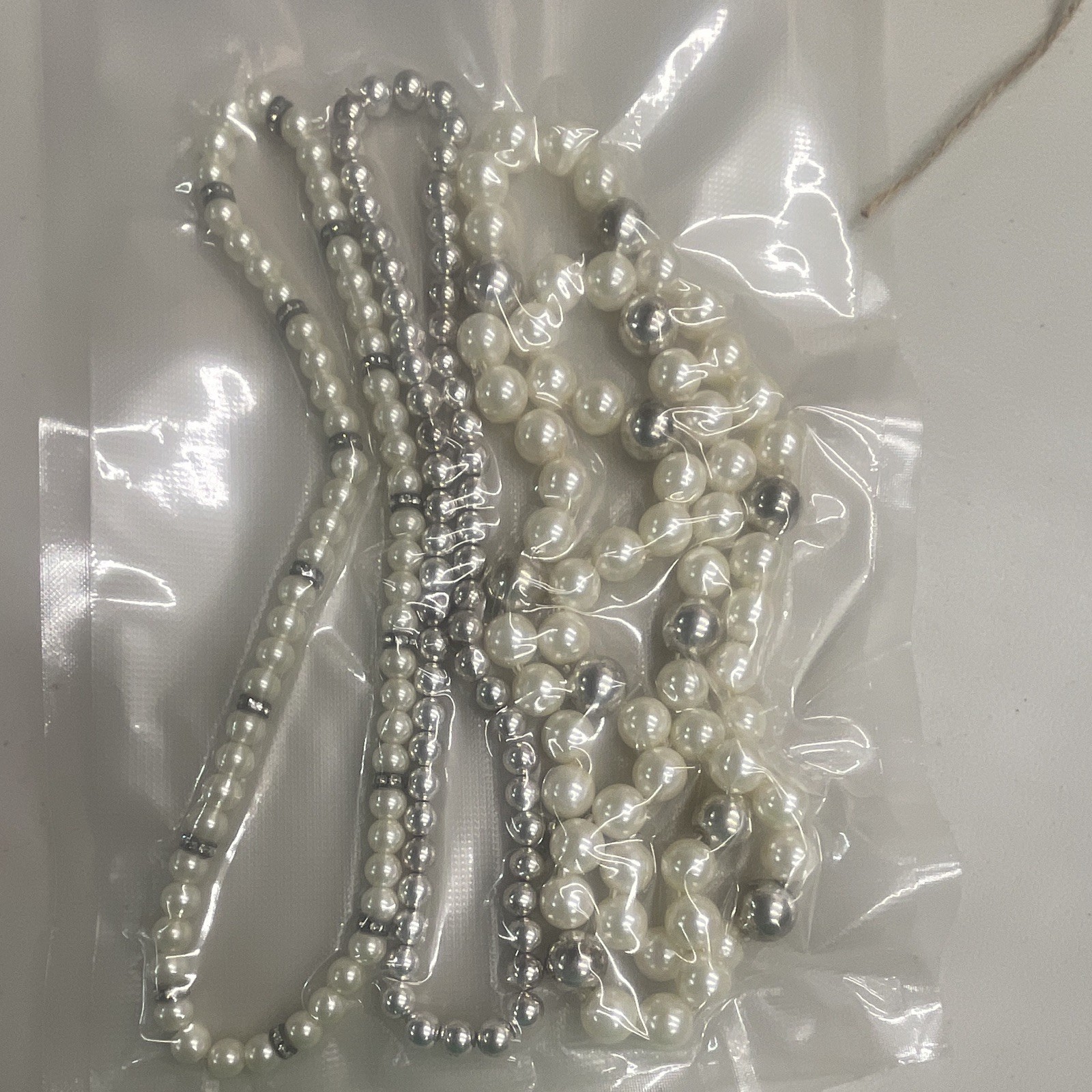 Lot of 3 Beaded Necklaces Simulated White Imitation Pearl Plastic Silver Tone