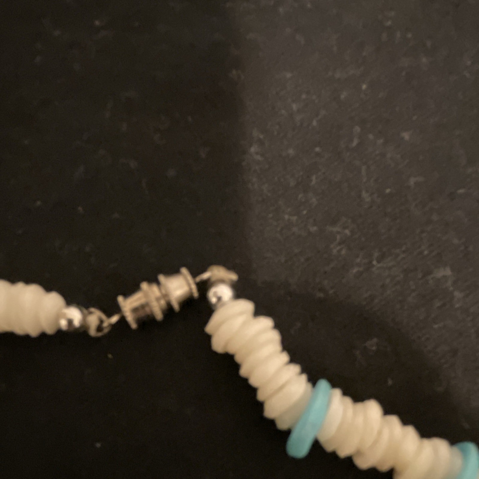 He/She Simulated Puka Shell Beaded Necklace Blue/White Adjustable Lobster Clasp