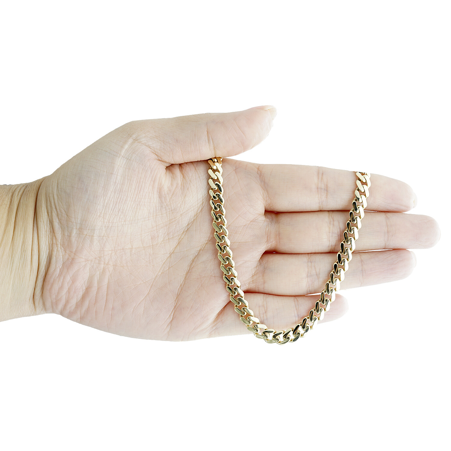 10K Yellow Gold Cubic Zirconia 6.5mm Monaco / Cuban Link Chain CZ Necklace 22″
