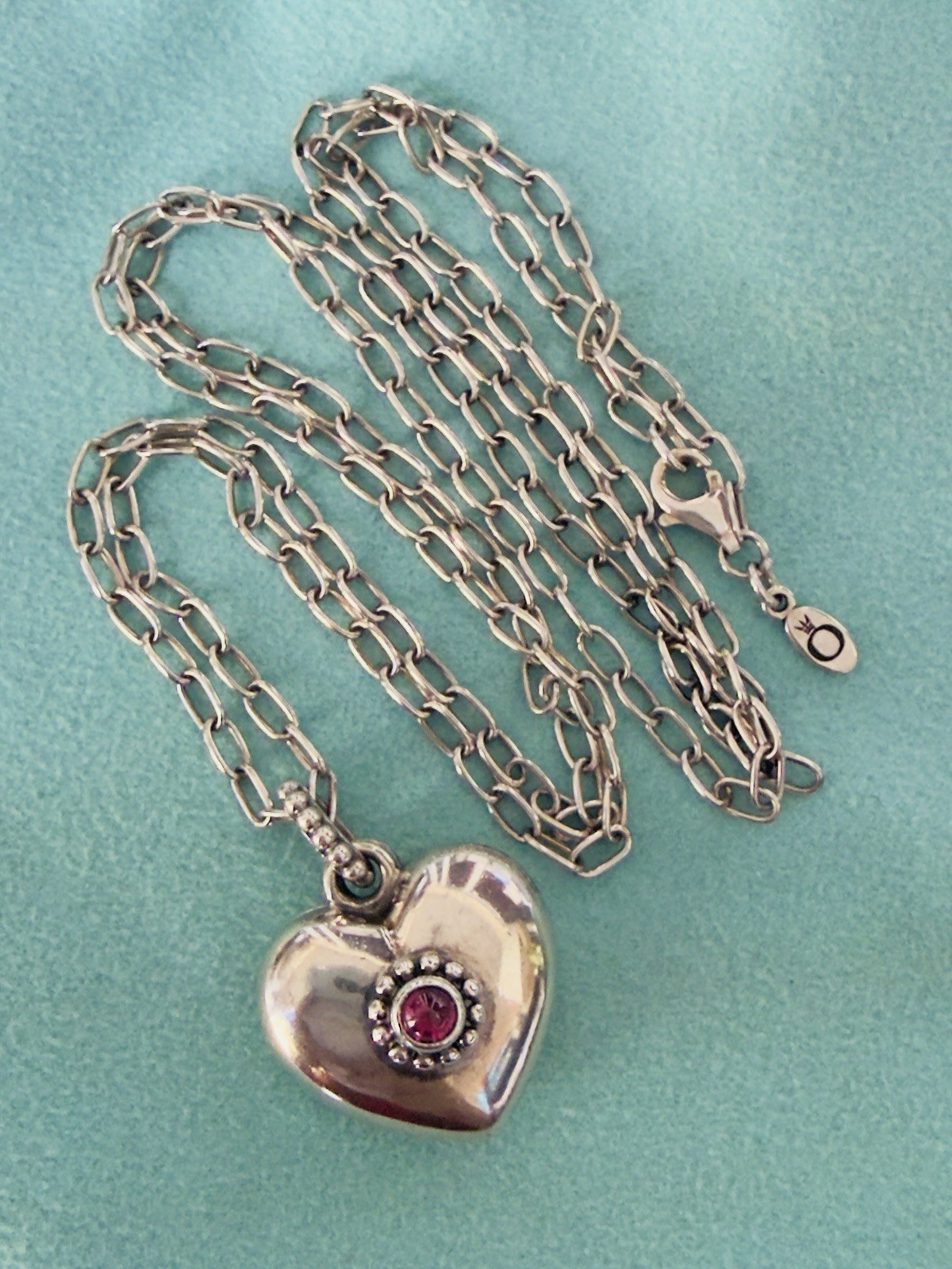 Genuine Pandora Pink Rhodolite Stone Heart Pendant Necklace 70cm