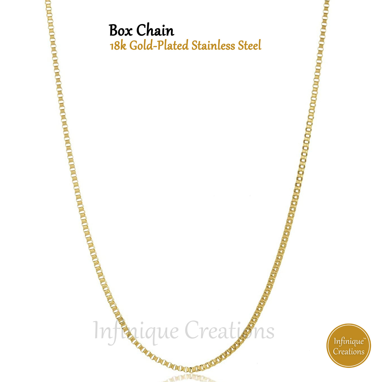 Stainless Steel Box Chain 18K Gold Plated 7-38″ Men Women Necklace 1mm-4mm