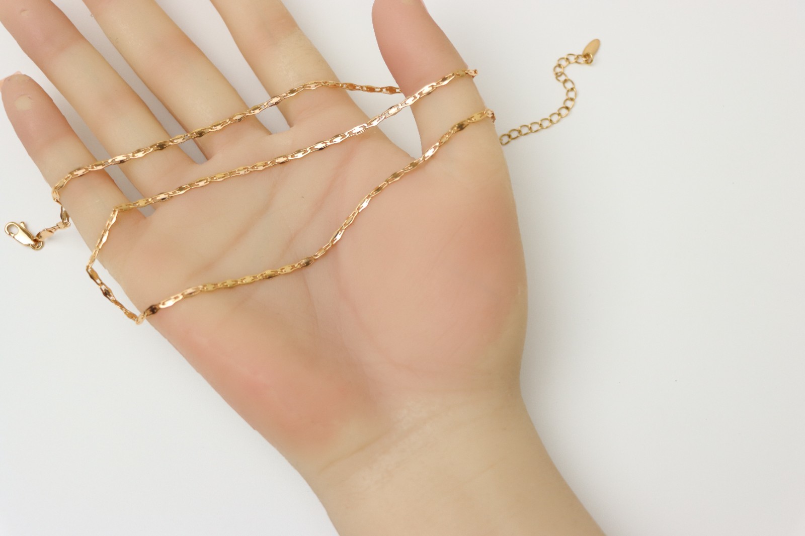 Adjustable Chain, XPNL0188 Shiny Flat Link Rose Gold Necklace,