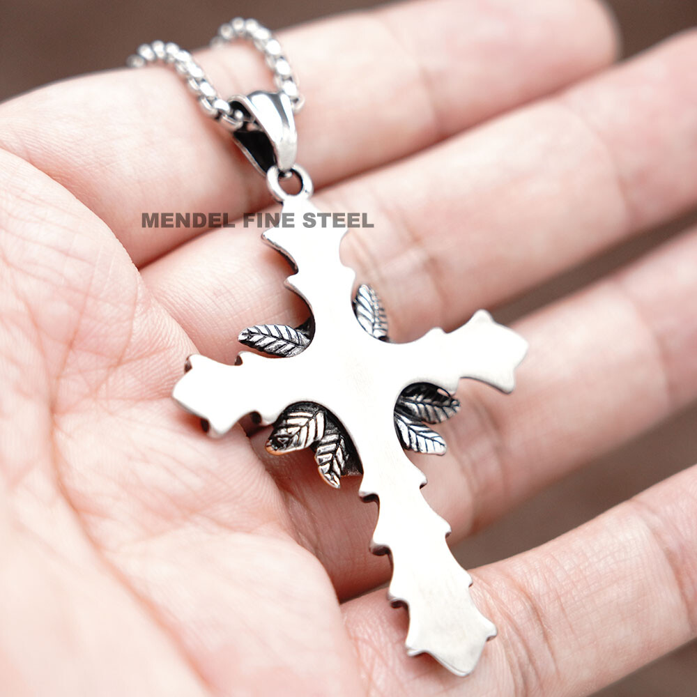 MENDEL Gothic Mens Womens Christian Rosicrucian Rose Cross Pedant Necklace Chain