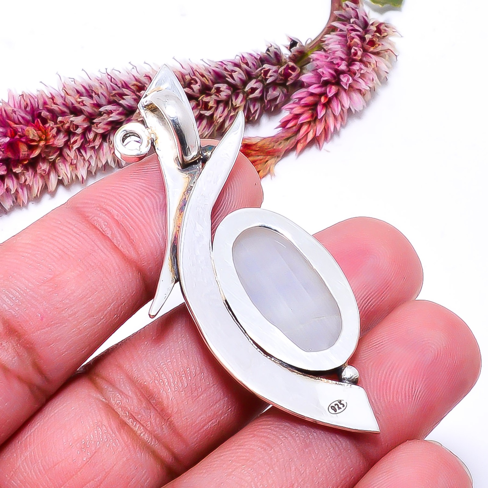 Rainbow Moonstone – India Designer Handmade 925 Sterling Silver Pendant 2.26″ P3