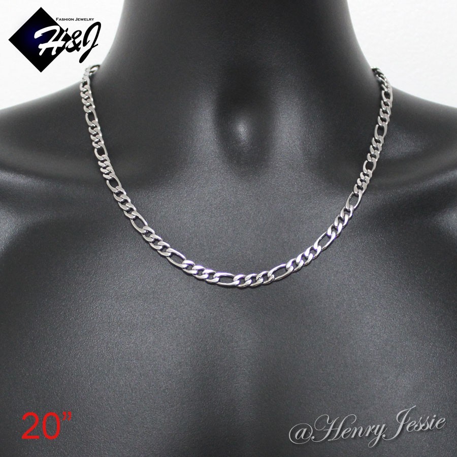 20″MEN’s Stainless Steel 5mm Silver Figaro Link Chain Necklace