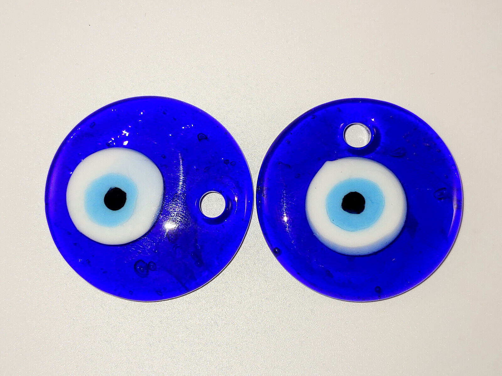 2PC. Evil Eye Pendant Handmade Lampwork Glass Large 40mm x 7.5mm Dark Blue Lot