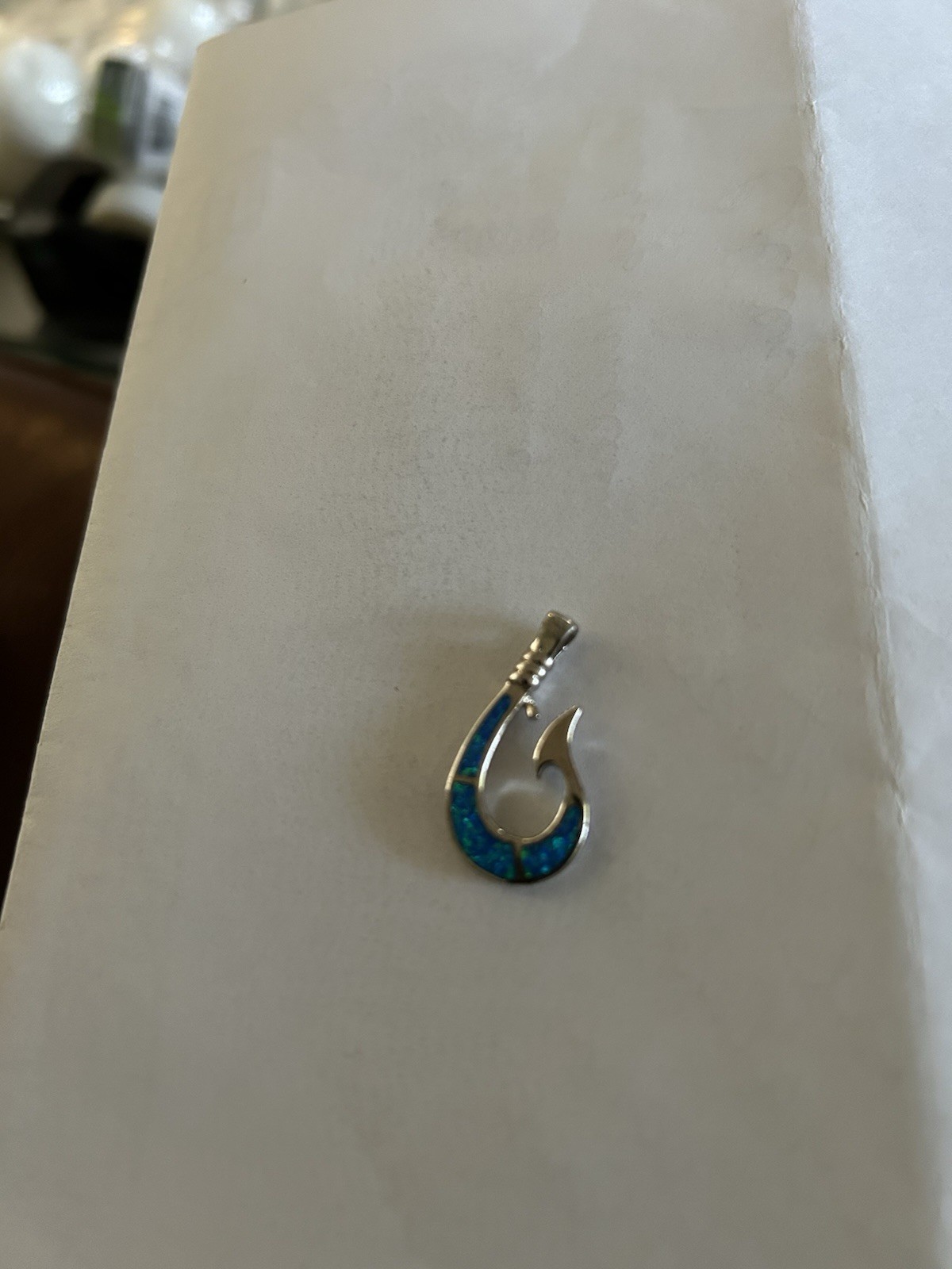 Blue Opal Fish Hook .925 Sterling Silver Pendant