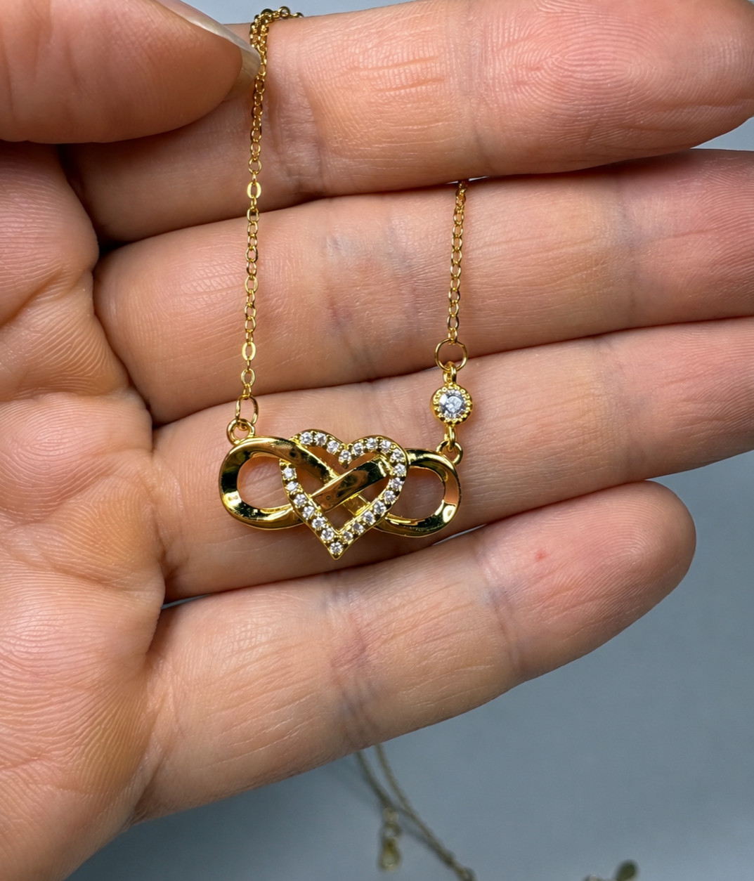925 Sterling Silver Gold Plated Heart Infinity CZ Necklace Dainty Pendant 40+5cm