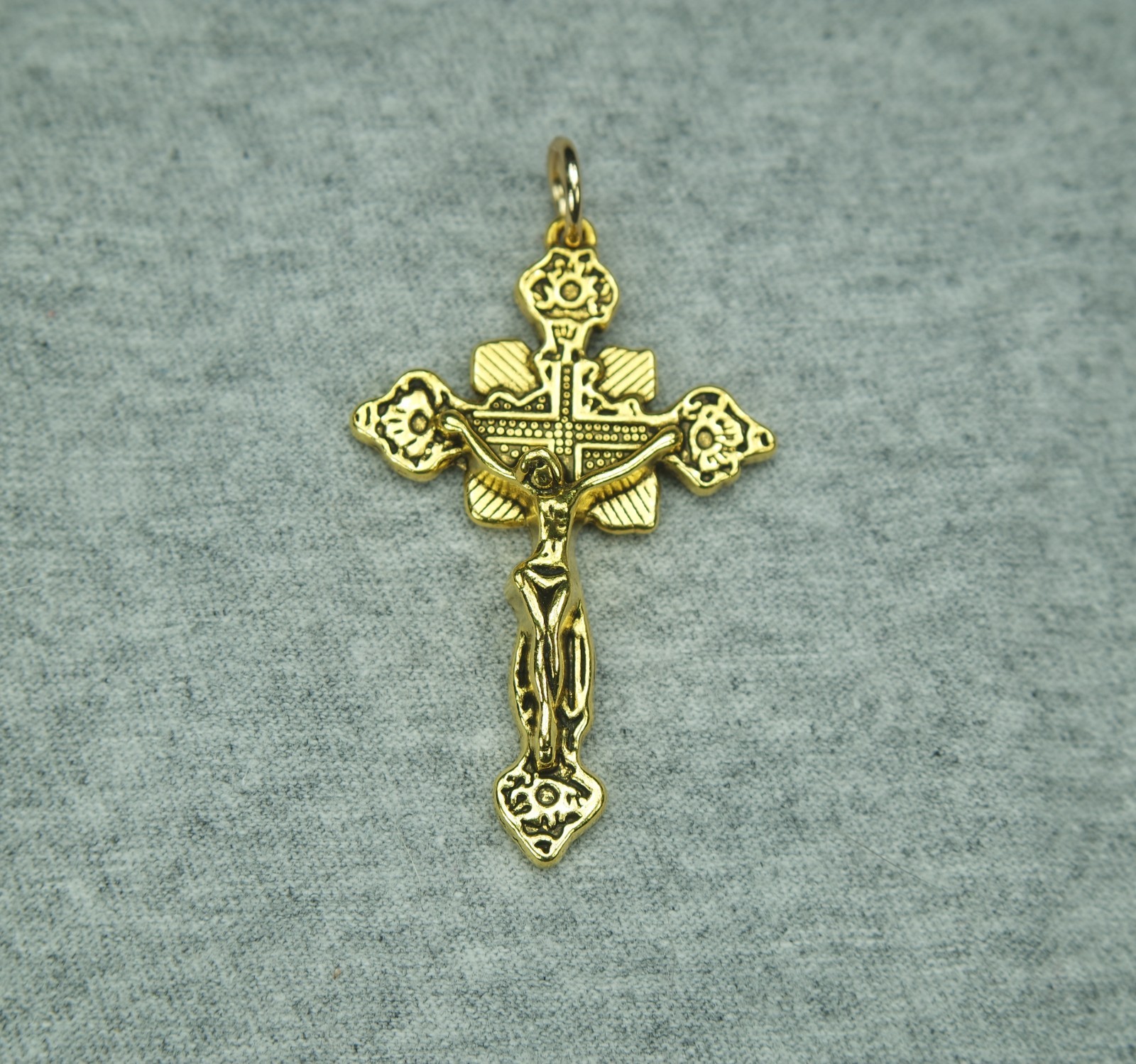 Large Crucifix Pendant or Earrings Gold Plated Zinc Alloy Charm 47mm, 1.85″ tall